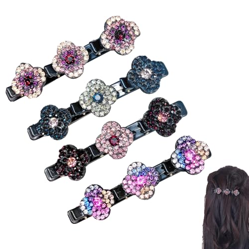 RTRTGS 4 Stück Haarspangen mit funkelnden Kristallsteinen, geflochtene Strass-Haarspangen für Damen und Mädchen, elegante Haarstyling-Clips, glänzende Strass-Haarspange, leicht geflochtene Haarspangen von RTRTGS
