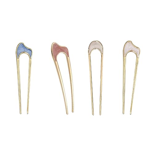 RTRTGS 4 Stück U-förmige Haarnadeln Haarnadel-Stick French Style U-förmige Haarspangen U-förmige Kopfschmuck Haarnadeln Gabel für Frauen Mädchen, Haarstyling-Zubehör - 4 Arten von RTRTGS
