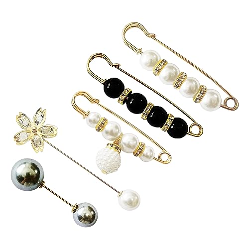 RTRTGS 5 Pieces Perle Brosche Pins, Sicherheitsnadel Anstecknadel mit Perle Brosche Pullover Schal Clip Sicherheitsnadel für Damen Mädchen von RTRTGS