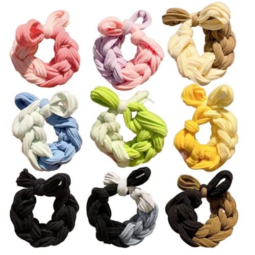 RTRTGS 9 Stück Elastische Haargummis, ohne Metall, Geflochtener, Keine Ziehen oder Beschädigung, Pferdeschwanz Halter, Elastisch Haarbänder für Damen und Mädchen, Dickes und Lockiges Haar von RTRTGS