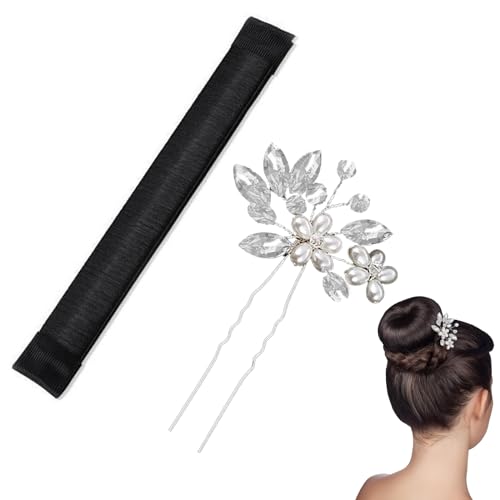 RTRTGS Magic Hair Dutt Maker French Twist,Kommt mit einerSilber Einfach Braut Kristall Hochzeit Haarnadeln,Hair Dutt Maker Magic Hairstyle Aid Dutt Band für Damen Kinder Dutt Haarschmuck von RTRTGS