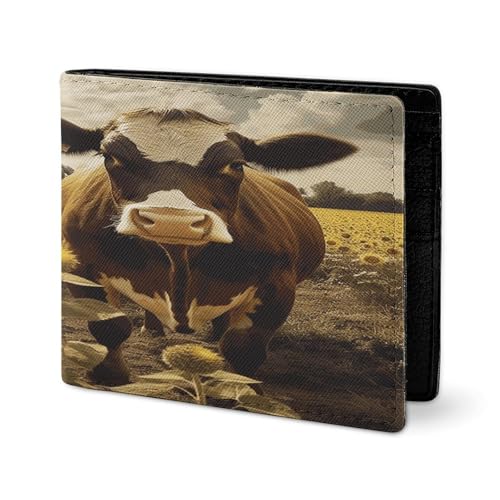 RTSEBVN Niedliche Geldbörse aus Twill-Leder, Kartenhalter, Fashio, 3D-Tiermotiv, brauner Kuhdruck, kleine Geldbörse, geeignet für tägliche Reisen, Stil, Einheitsgröße, Köperleder-Geldbörse, Stil von RTSEBVN