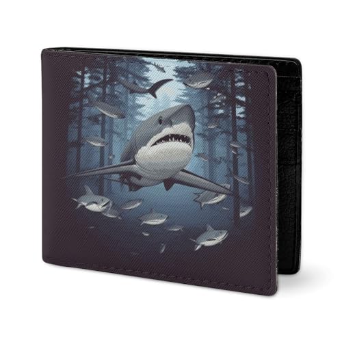 RTSEBVN Niedliche Geldbörse aus Twill-Leder, Kartenhalter, Fashio, lustiges Hai-Design, bedruckt, kleine Geldbörse, geeignet für tägliche Reisen, Stil, Einheitsgröße, Köperleder-Geldbörse, Stil von RTSEBVN