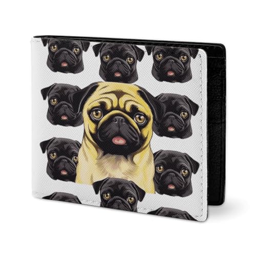 RTSEBVN Niedliche Geldbörse aus Twill-Leder, Kartenhalter, Fashio, schwarz-gelb, Mops-Druck, kleine Geldbörse, geeignet für tägliche Reisen, Stil, Einheitsgröße, Köperleder-Geldbörse, Stil von RTSEBVN