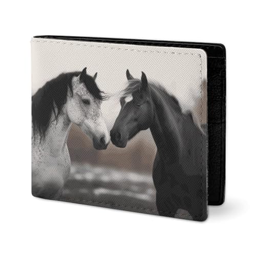 RTSEBVN Niedliche Geldbörse aus Twill-Leder, Kartenhalter, Fashio, schwarz-weiße Pferde-Druck, kleine Geldbörse, geeignet für tägliche Reisen, Stil, Einheitsgröße, Köperleder-Geldbörse, Stil von RTSEBVN