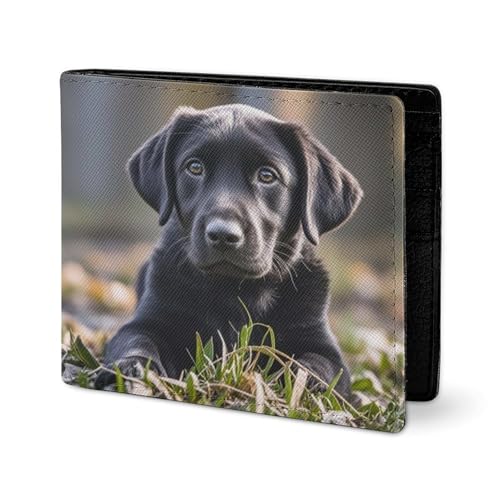RTSEBVN Niedliche Geldbörse aus Twill-Leder, Kartenhalter, Fashio, schwarzer Labrador-Welpe, bedruckt, kleine Geldbörse, geeignet für tägliche Reisen, Stil, Einheitsgröße, Köperleder-Geldbörse, Stil von RTSEBVN