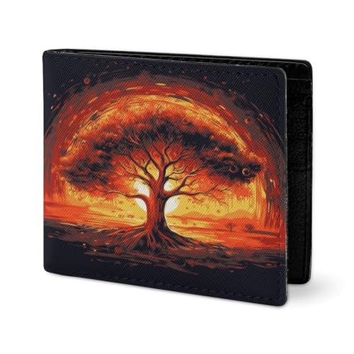 RTSEBVN Niedliche Geldbörse aus Twill-Leder, Kartenhalter, Fashio Burning Tree of Life Druck, kleine Geldbörse, geeignet für tägliche Reisen, Stil, Einheitsgröße, Köperleder-Geldbörse, Stil von RTSEBVN