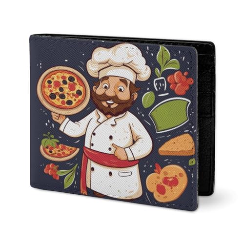 RTSEBVN Niedliche Geldbörse aus Twill-Leder, Kartenhalter, Fashio Chef Pizza1, bedruckt, kleine Geldbörse, geeignet für tägliche Reisen, Stil, Einheitsgröße, Köperleder-Geldbörse, Stil:, Einheitsgröße von RTSEBVN