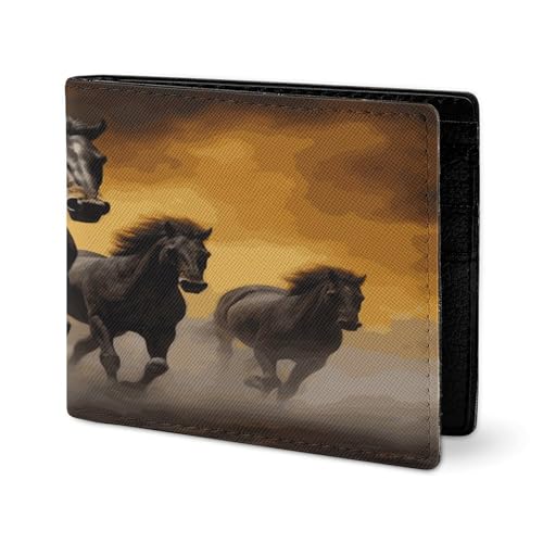 RTSEBVN Niedliche Geldbörse aus Twill-Leder, Kartenhalter, Fashio Laufende schwarze Pferde, bedruckt, kleine Geldbörse, geeignet für tägliche Reisen, Stil, Einheitsgröße, Köperleder-Geldbörse, Stil von RTSEBVN