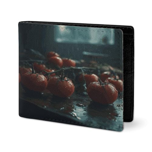 RTSEBVN Niedliche Geldbörse aus Twill-Leder, Kartenhalter, Fashio Water The Tomatoes Print, kleine Geldbörse, geeignet für tägliche Reisen, Stil, Einheitsgröße, Köperleder-Geldbörse, Stil von RTSEBVN