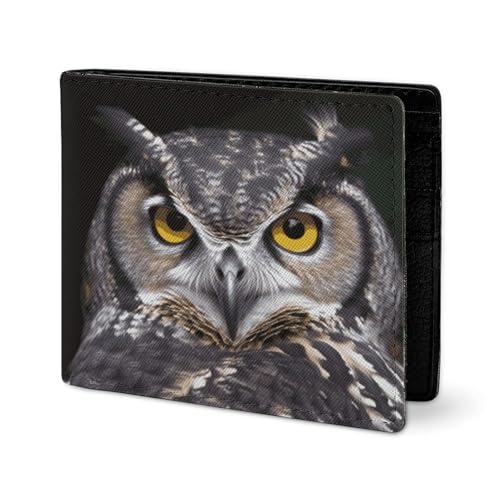 RTSEBVN Niedliche Geldbörse aus Twill-Leder, Kartenhalter, Fashio mit gelben Augen, Eulen-Druck, kleine Geldbörse, geeignet für tägliche Reisen, Stil, Einheitsgröße, Köperleder-Geldbörse, Stil von RTSEBVN