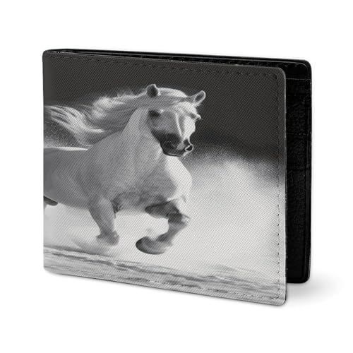RTSEBVN Niedliche Geldbörse aus Twill-Leder, Kartenhalter, Fashio schwarz und weiß, Pferde, Laufen, Druck, kleine Geldbörse, geeignet für tägliche Reisen, Stil, Einheitsgröße, Köperleder-Geldbörse von RTSEBVN