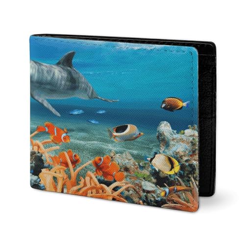 RTSEBVN Süße Geldbörse aus Twill-Leder, Kartenhalter, Fashio Delfine, blauer Druck, kleine Geldbörse, geeignet für tägliche Reisen, Stil, Einheitsgröße, Köperleder-Geldbörse, Stil:, Einheitsgröße von RTSEBVN