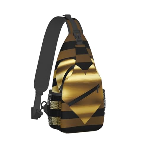 RTSTNMBD Sling-Rucksack für Damen und Herren, Umhängetasche, violette Rose, Brusttasche, Tagesrucksack, Bauchtasche für Outdoor, Wandern, Goldfarbene Herz-Streifen, Einheitsgröße RTSTNMBD Sling-Rucksack für Damen und Herren, Umhängetasche, violette Rose, Brusttasche, Tagesrucksack, Bauchtasche für Outdoor, Wandern, Goldfarbene Herz-Streifen, Einheitsgröße von RTSTNMBD