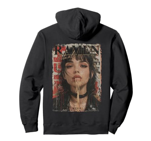Backprint Pin-up Girl Ramen Noodle Anime Manga Asian Ramen Pullover Hoodie von RTUZ