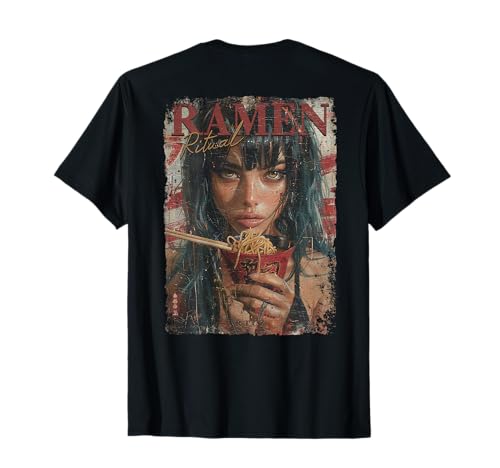 Backprint Pin-up Girl Ramen Noodle Anime Manga Asian Ramen T-Shirt von RTUZ