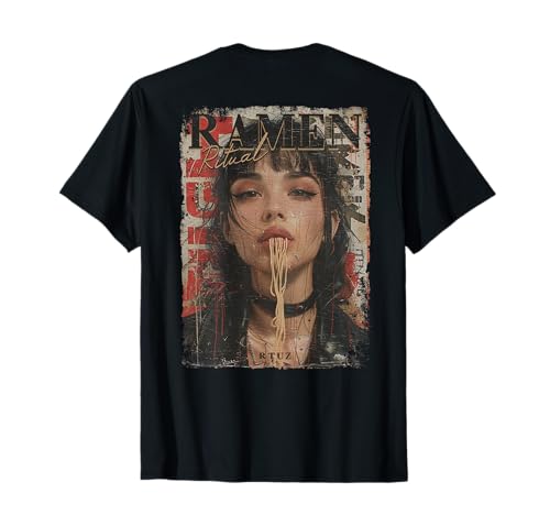 Backprint Pin-up Girl Ramen Noodle Anime Manga Asian Ramen T-Shirt von RTUZ