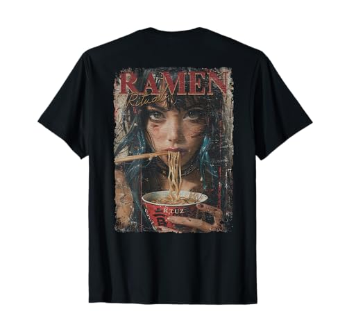 Backprint Pin-up Girl Ramen Noodle Anime Manga Asian Ramen T-Shirt von RTUZ
