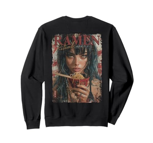 Backprint Pin-up Girl Ramen Noodle Anime Manga Asian Ramen Sweatshirt von RTUZ