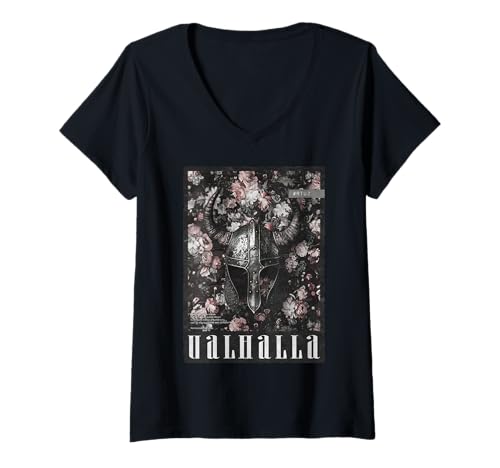 Damen Valhalla Odin Thor Runen Viking Helm Krieger Wikinger T-Shirt mit V-Ausschnitt von RTUZ