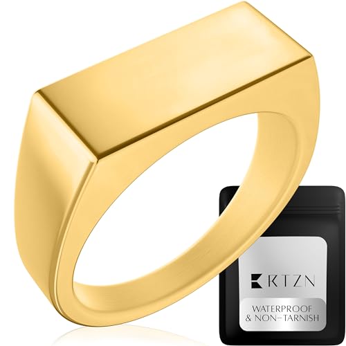 RTZN® Siegelringe für Herren – Premium-Herren-Edelstahlringe – 100 % wasserdicht und läuft nicht an, schlicht, Statement-Herren-Siegelring, Gold/Silber, Pinky-Ring für Herren (Größe: 6–12), 8 von RTZN