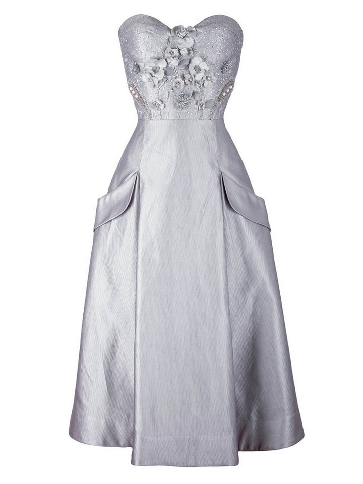 RUA & RUA Abendkleid Trägerloses Bustier Kleid aus Seide mit Blumenstickerei Cocktailkleid von RUA & RUA