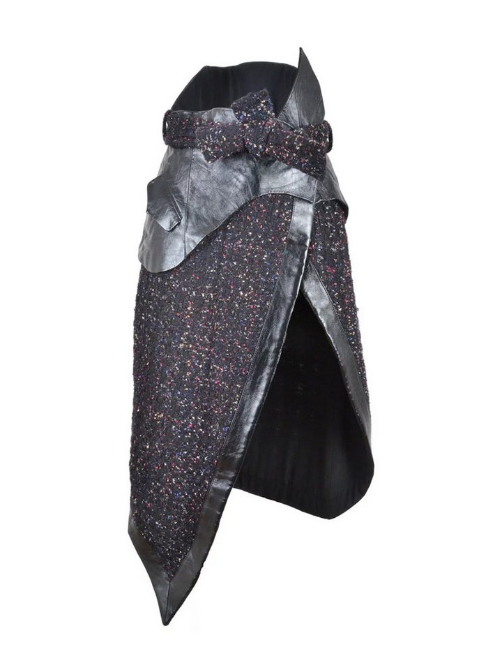 RUA & RUA Bleistiftrock Asymmetrischer Rock aus Bouclé-Tweed & Leder Wickelrock von RUA & RUA
