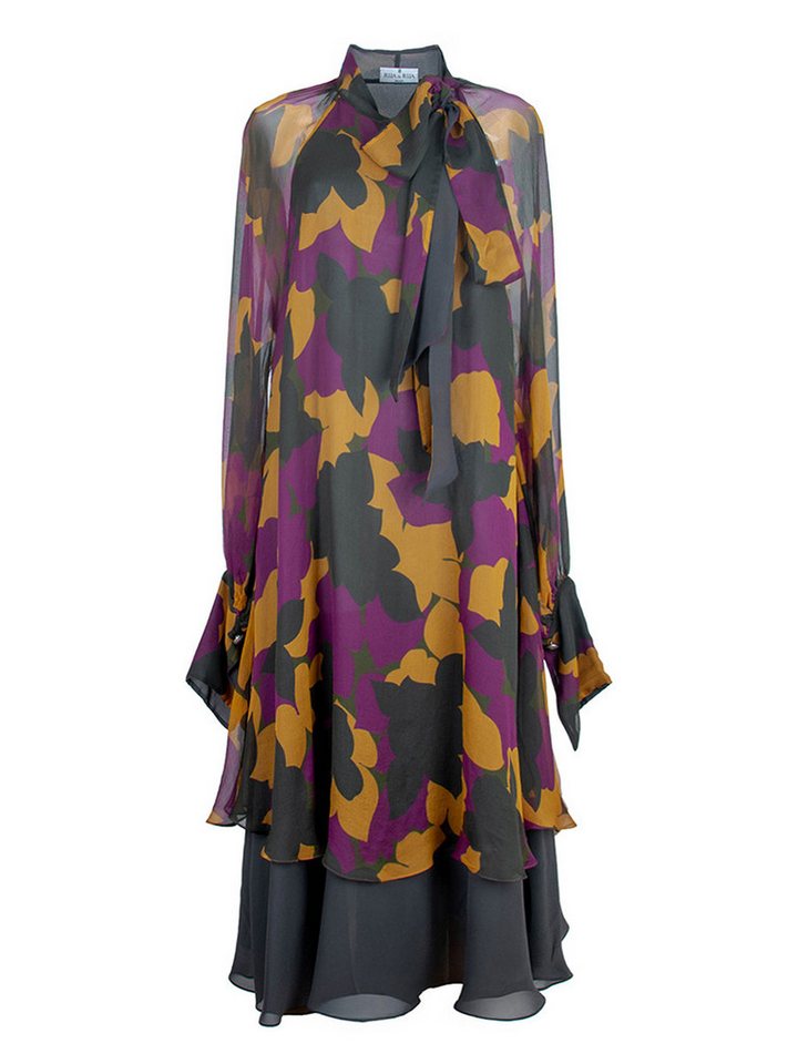 RUA & RUA Cocktailkleid Doppellagiges Seidenkleid Mit Schleife und Abstraktem Print Model ist 180 cm groß, Kleid fällt bei normaler Größe länger aus. von RUA & RUA