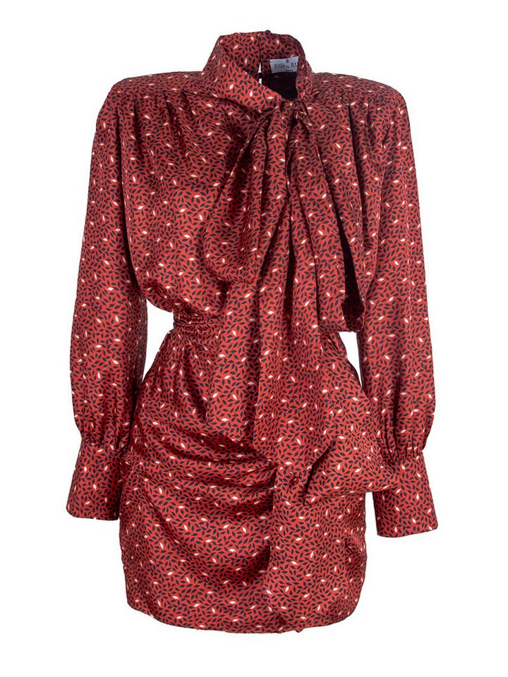 RUA & RUA Cocktailkleid Mini Seidenkleid in Rot mit Drapierung Schleifenkragen mit Drapierung und allover Print von RUA & RUA