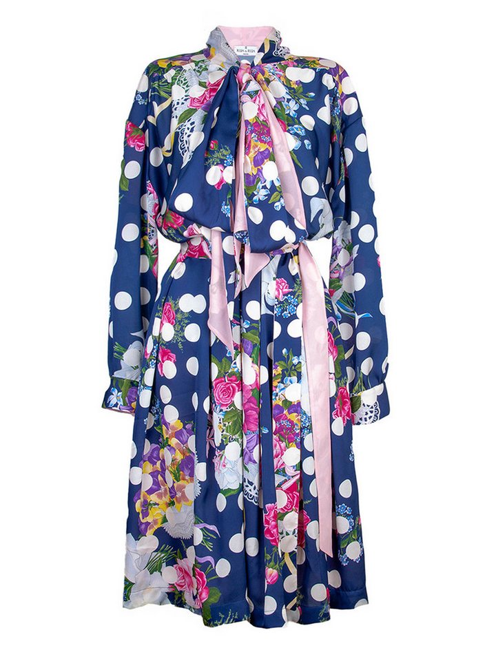 RUA & RUA Midikleid Plissiertes Crêpe-Kleid mit Kontrastdetails mit Allover Print von RUA & RUA