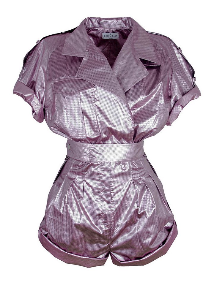 RUA & RUA Playsuit Metallic-Pink Jumpsuit – Luxus Overall Kurzarm mit Gürtel Exklusiver Playsuit von RUA & RUA