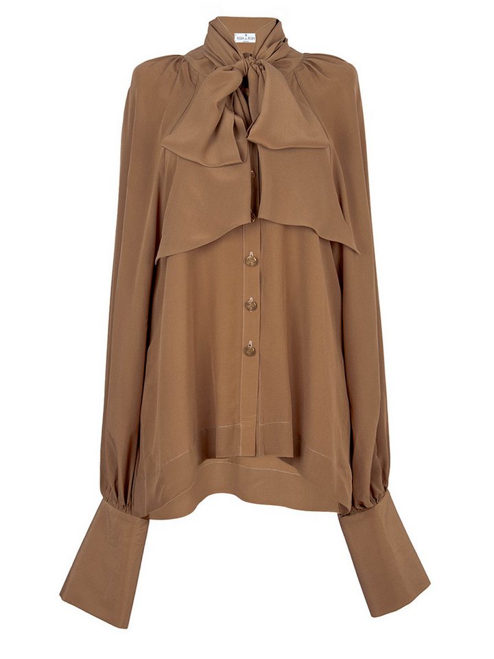 RUA & RUA Seidenbluse Crepe de Chine Bluse in Karamel mit Schleife und Ballonärmeln von RUA & RUA