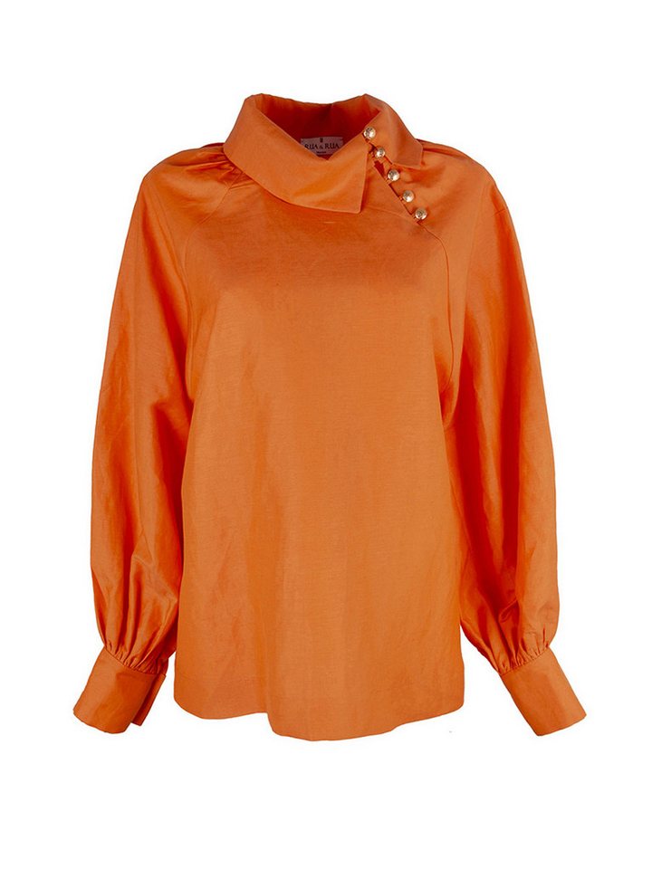 RUA & RUA Seidenbluse Elegante Damenbluse aus Leinen-Seide in Orange mit Stehkragen von RUA & RUA