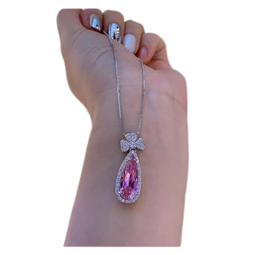 Charms 925 Sterling Silber 8 * 20mm Wassertropfen Rosa Quarz Ohrringe Anhänger Halskette for Frauen Romantische Hochzeit Party Edlen Schmuck Heiterkeit Ketten für Damen ( Color : 45cm , Size : Jewelry von RUAJOGYNVM