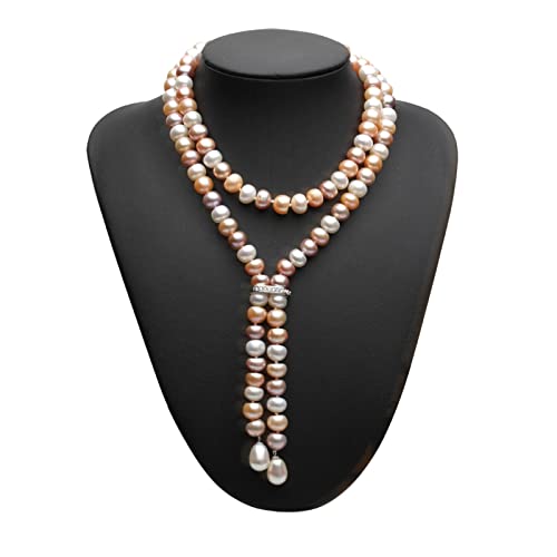 RUAJOGYNVM 900 mm echte lange Perlenkette for Frauen, verstellbare 9-10 mm Größe Braut natürliche Süßwasserperlenkette Schmuck erfüllen Ketten für Damen (Color : 90, Size : Multi pearl) von RUAJOGYNVM