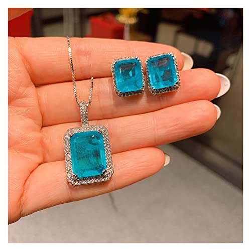 RUAJOGYNVM Charms 925 Sterling Silber Paraiba Turmalin Blauer Stein Anhänger Halskette Ohrringe Hochzeit Party Edlen Schmuck Sets for Frauen erfüllen (Color : Blue, Size : Earrings) von RUAJOGYNVM