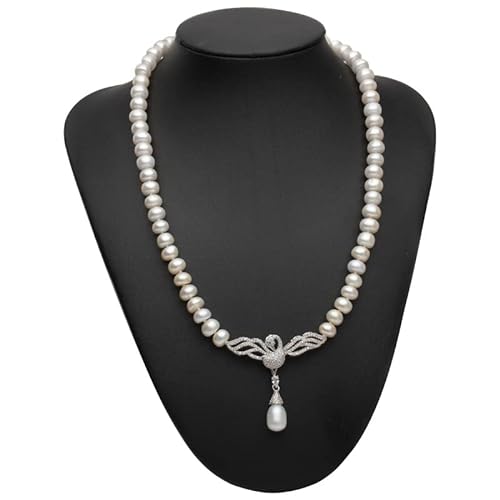 RUAJOGYNVM Echte Süßwasserperlen-Halsketten-Frauen, Art- und Weisenatürliche hängende Halsketten-Mädchen-Schmucksache-weißes Hochzeits-Geschenk justierbar (Size : 8-9mm) von RUAJOGYNVM