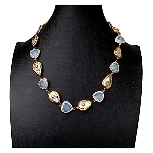 RUAJOGYNVM Natürliche kultivierte weiße Keshi-Perlen-Dreieck-Weiß-Kristall-Halskette 19 Zoll Ketten für Damen von RUAJOGYNVM