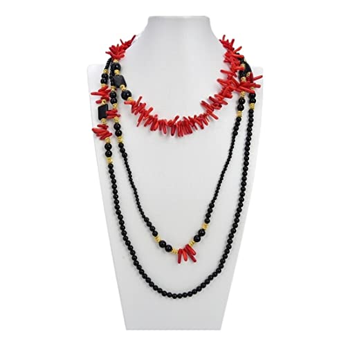 RUAJOGYNVM Schmuck 18 Zoll 3 Reihen rote Koralle schwarze -Halskette erfüllen Ketten für Damen von RUAJOGYNVM