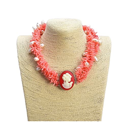 RUAJOGYNVM Schmuck 45,7 cm, 5 Stränge, natürliche weiße Reisperlen, rosa Korallensplitter, Halskette for Frauen Ketten für Damen von RUAJOGYNVM
