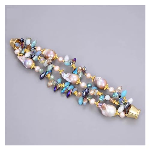 RUAJOGYNVM Schmuck 8" 3 Stränge Lila Keshi Perle Multi Color Kristall Armband for Frauen RUAJOGYNVM Schmuck 8" 3 Stränge Lila Keshi Perle Multi Color Kristall Armband for Frauen von RUAJOGYNVM