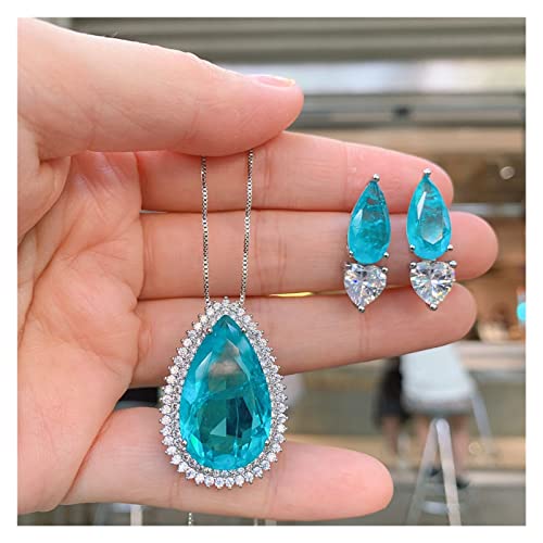 RUAJOGYNVM Vintage 925 Sterling Silber Paraiba Turmalin Aquamarin Stein Ohrringe Anhänger Halskette Hochzeit Edlen Schmuck Sets for Frauen erfüllen (Color : Aquamarine, Size : Earrings) von RUAJOGYNVM