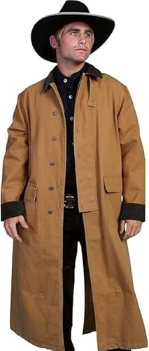 RUAZUA Herren-Weste, Weste, Cowboy, alte Weste, schwarzer Denim, Baumwolle, langer Mantel, Staubwedel, volle Länge, Brauner Cowboy-Mantel, 4XL von RUAZUA