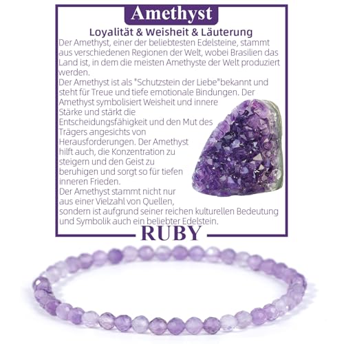 RUBY Perlenarmband Damen Echtes Naturstein Armband Hochwertiges 4mm Edelstein Armband aus facettierte, Amethyst - Inklusive Geschenkbox RUBY Perlenarmband Damen Echtes Naturstein Armband Hochwertiges 4mm Edelstein Armband aus facettierte, Amethyst - Inklusive Geschenkbox von RUBY
