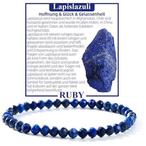 RUBY Perlenarmband Damen Echtes Naturstein Armband Hochwertiges 4mm Edelstein Armband aus facettierte, Lapislazuli - Inklusive Geschenkbox RUBY Perlenarmband Damen Echtes Naturstein Armband Hochwertiges 4mm Edelstein Armband aus facettierte, Lapislazuli - Inklusive Geschenkbox von RUBY