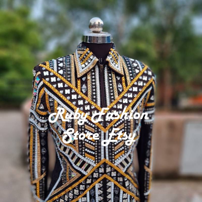 Gelb Goldene Und Weiß Auf Schwarz Basis Showmanship Jacke von RUBYFASHIONSTORE