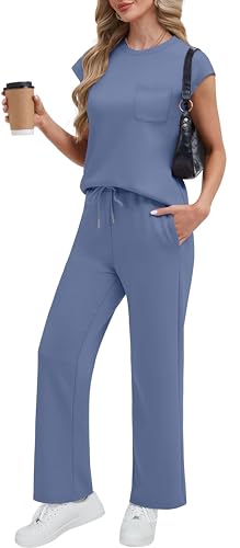 RUBZOOF Lounge-Sets für Damen, 2-teiliges Trainingsanzug-Outfit, 2025, Reisen, Sommer, legere Outfit-Sets, passende Hosen-Set, Kleidung, 04 - Blue, M von RUBZOOF