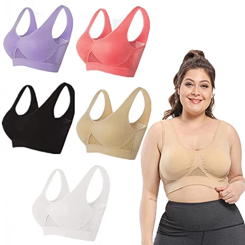 Breathable Cool Lift-up Air Bra, Women's Seamless Air Permeable Cooling Comfort Bra Plus Size Camisole (5XL, White) von RUCRAK