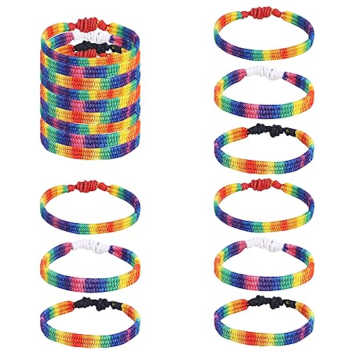 RUCUDIM Freundschaftsarmbänder Geflochten, Gewebte Armbänder Regenbogen, Handgefertigte Verstellbare Freundschaftsarmbänder, LGBT Regenbogenarmbänder Set für Männer Frauen 9 Stück von RUCUDIM