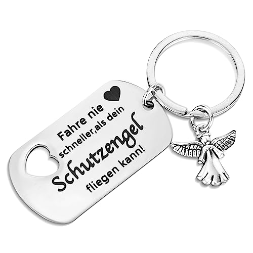 RUCUDIM Schlüsselanhänger Schutzengel Auto Schutzengel Führerschein Personalisierter Schlüsselanhänger mit Gravur Glücksbringer Auto Schutzengel Anhänger Geschenke von RUCUDIM
